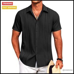 Cuban Guayabera Shirt Short Sleeve Button Down Summer Beach Vacation Casual